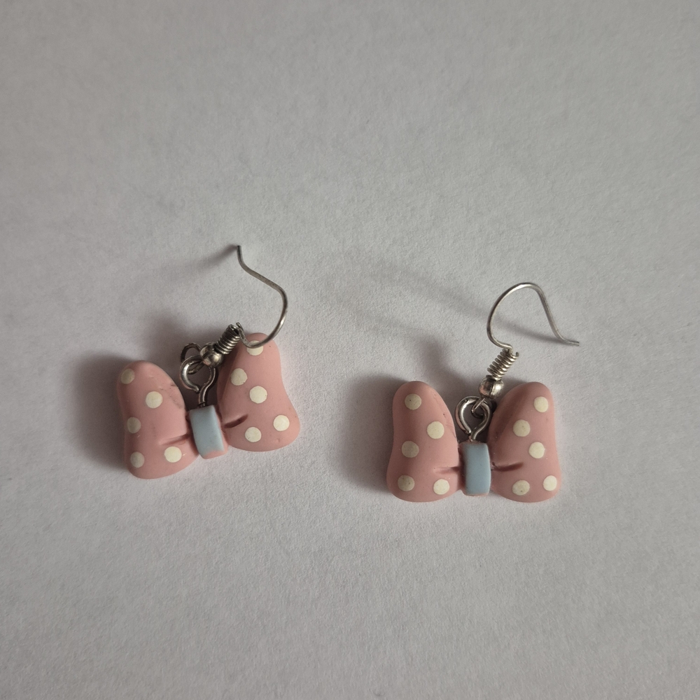 Pink Polka Dot Bow Earrings for Kids